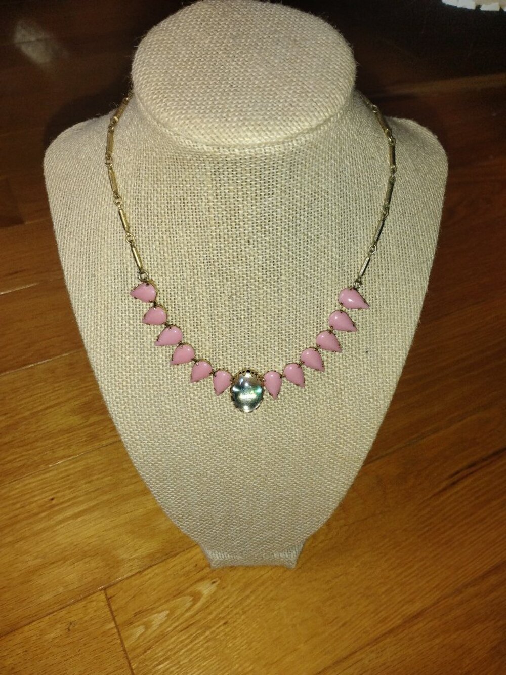 Vintage Pink and Iridescent Stone Necklace